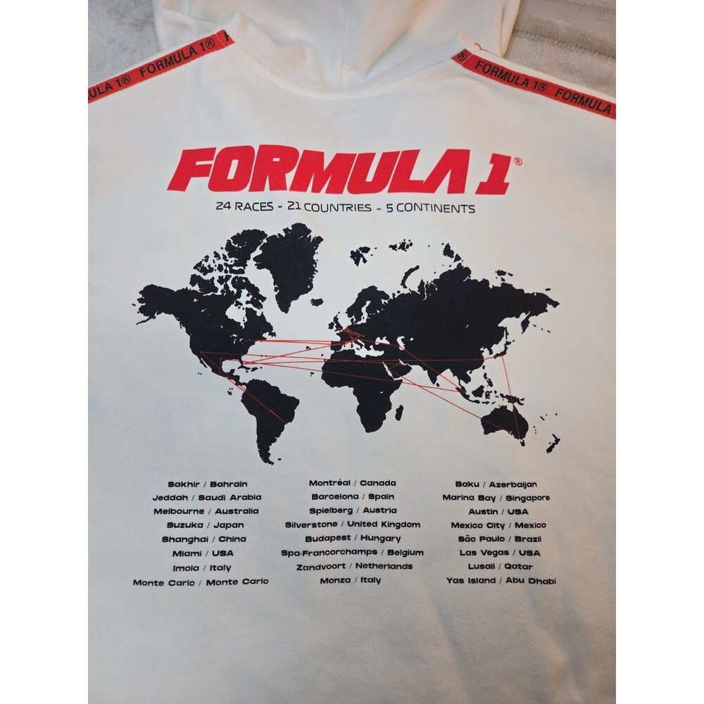 F1 Formula 1 x PacSun White Zip Up Hoodie M Racing World Map Red Tape